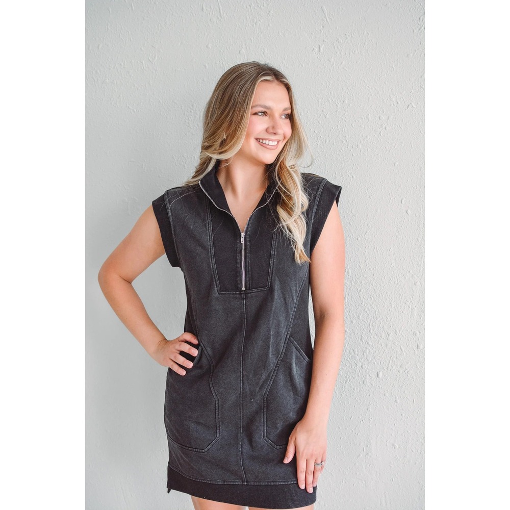 Daily Practice Anthropologie Sleeveless Sweatshirt Dress Black Quarter Zip Small